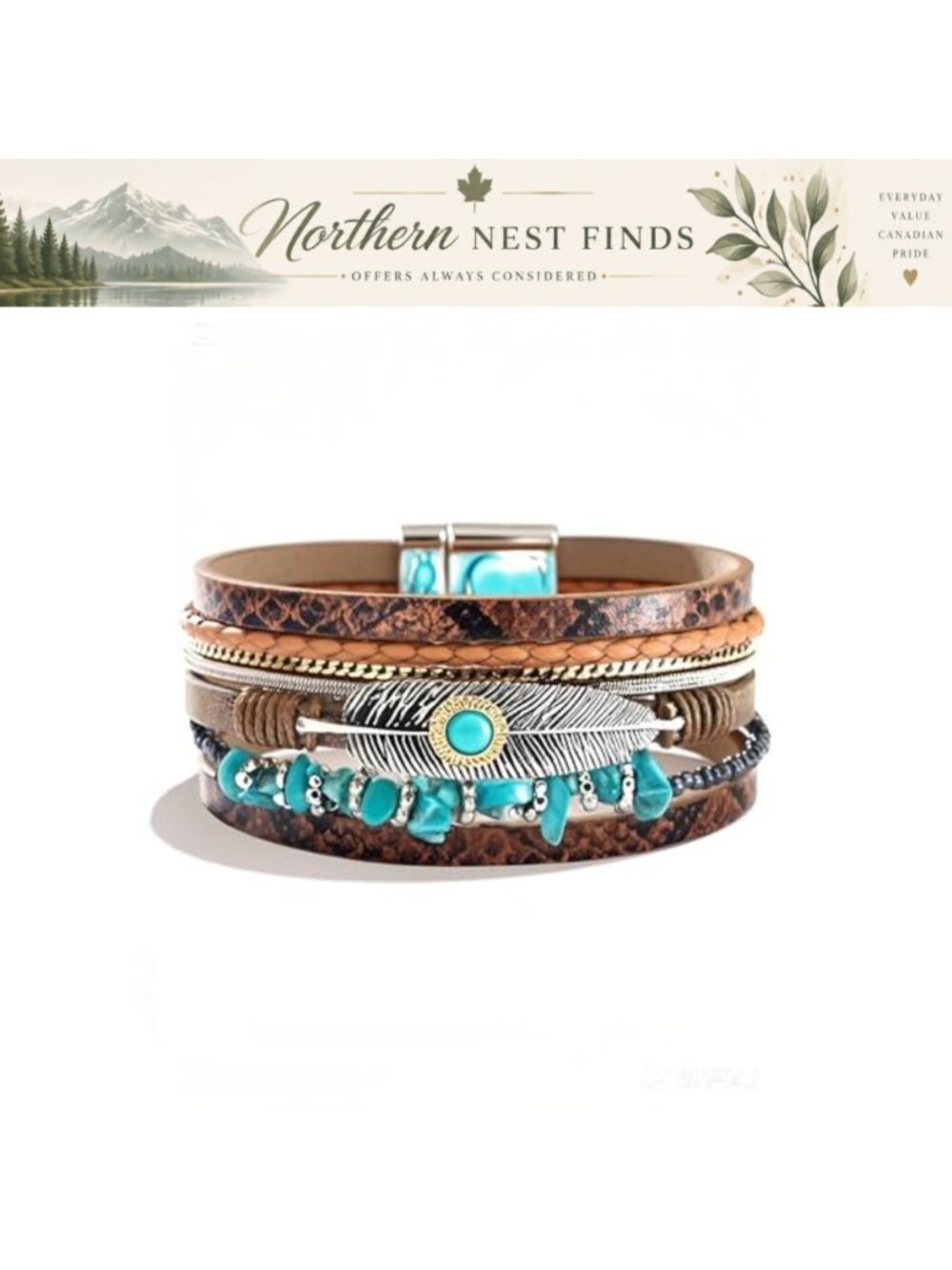 Boho Leather Wrap Bracelet Women Hand Woven Cuff Starfish Crystal Pearl